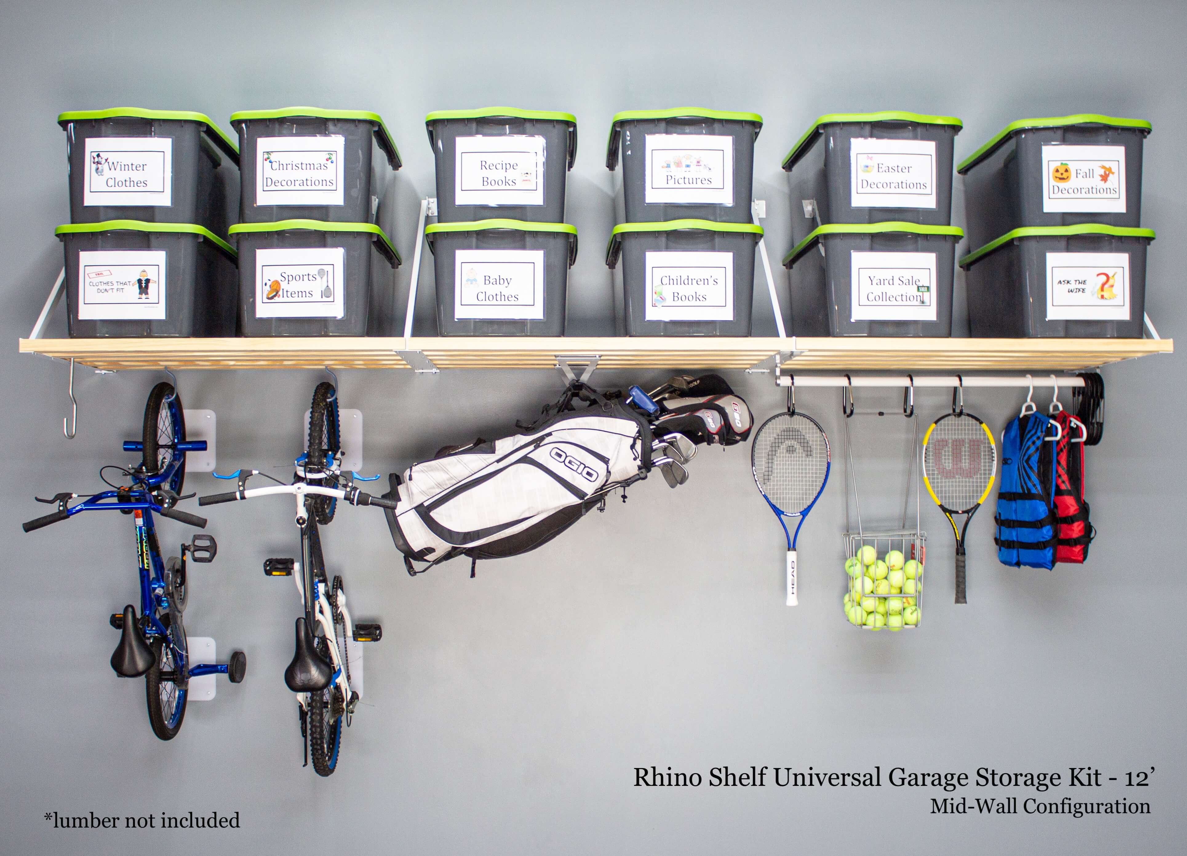 Rhino Shelf Universal Garage Storage Kit - 12 ft, Mid-Wall Configuration