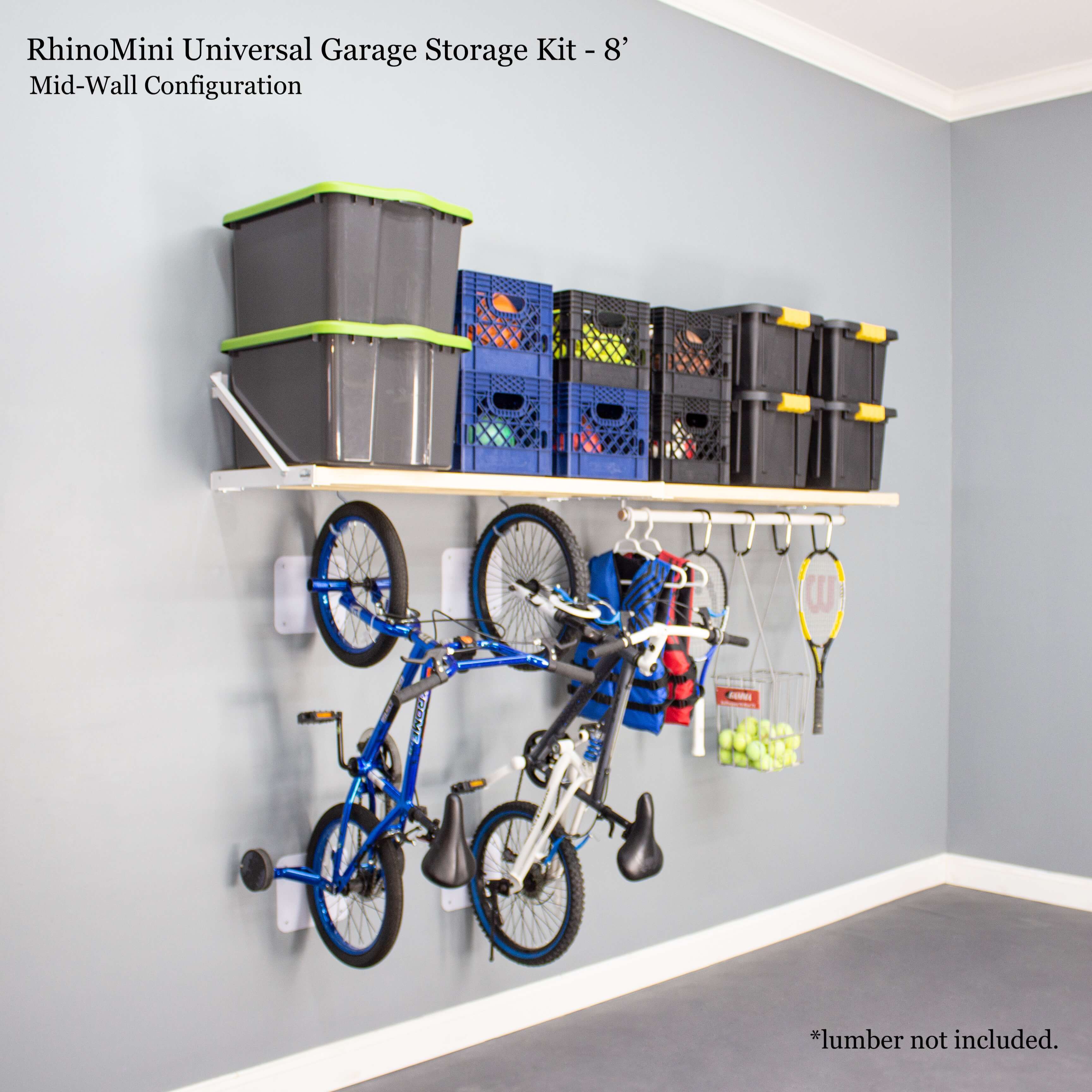 RhinoMini Universal Garage Storage Kit - 8 ft, Mid-Wall