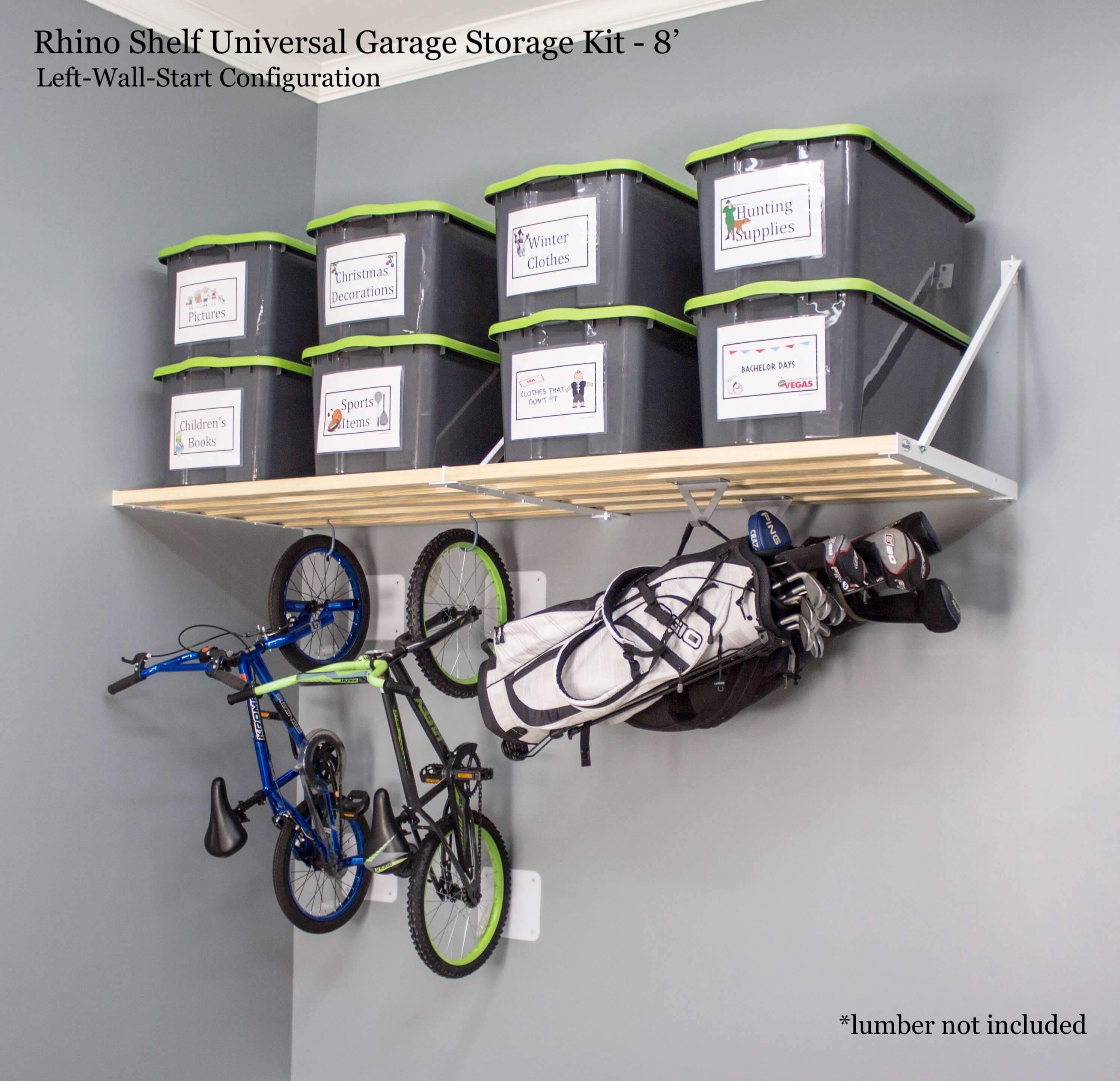Rhino Shelf Universal Garage Storage Kit - 8 ft, Left Wall Start Configuration