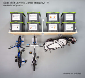 Rhino Shelf Universal Garage Storage Kit - 8 ft, Mid-Wall Configuration
